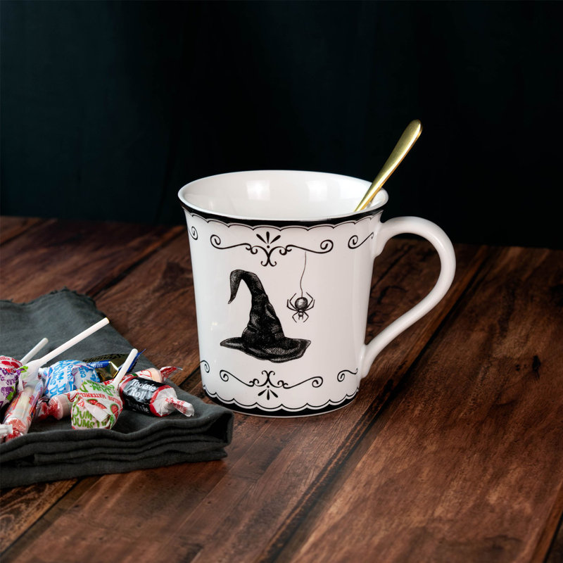 222 Fifth Elegant Haunting 4-Piece White Porcelain Halloween Mug